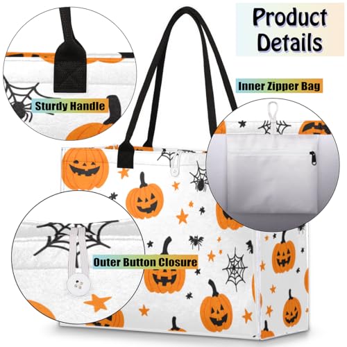 Halloween Pumpkin Stars Tote Bag for Women Large Beach Bag Reusable Tote Bags for Work Travel Beach Shopping4