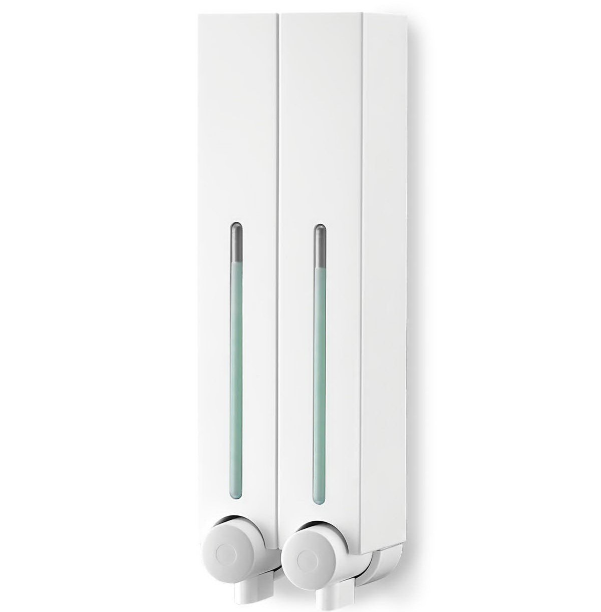 Square Refillable Wall-Mount Shampoo and Conditioner Dispenser - Shampoo Pump for Shower Wall - ABS Plastic (2 Chambers)
