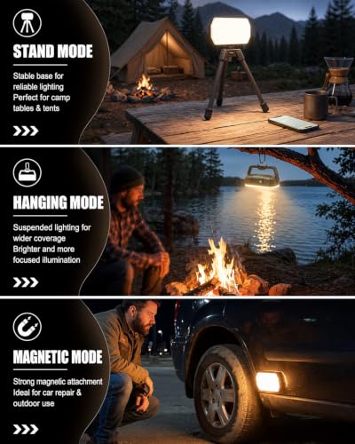 Image of LETOUR USB Rechargeable Camping Lantern 2000Lumen, 4000mAh LED Work Light with Tripod Stand & Magnet, 3 Colors 10~100% Brightness for Tent, Emergency, Hiking, Blackout (with Bag)