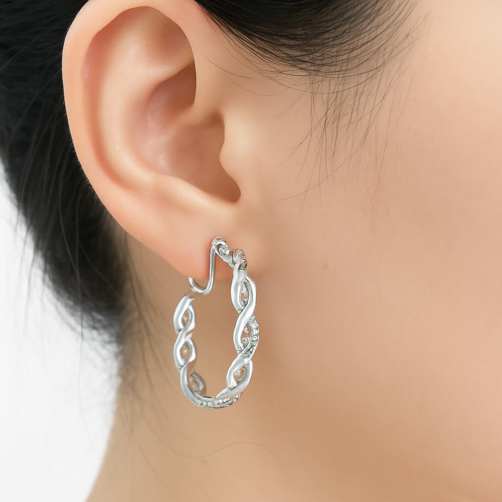 Clip On Hoop Earrings for Women,Cubic Zirconia CZ Gold Silver Plated Twisted Drop Clip On Earings for Non Pierced Ears Lightweight Jewelry Gifts - Image 2