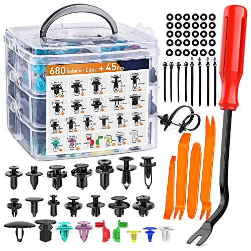 Nilight Set di 725 clip di fissaggio per auto, assortimento di 23 misure più diffuse in nylon per paraurti con 10 fascette per cavi e dispositivi di fissaggio per Toyota GM, Ford