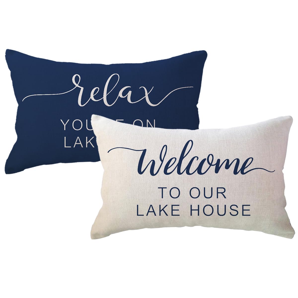 Welcome To Our Lake House Lumbar Cushion Covers Lake Cabin Decor with Paddle Farmhouse Lake Time Decorative Pillowcases 12x 20Inch,2Pack Summer Lake