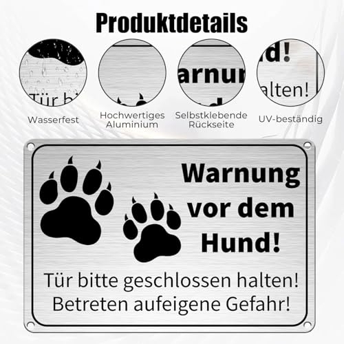 Vorsicht Hund Schild, Aluminium Warnung vor dem Hund Schilder Mit Selbstklebend, UV-beständig Wasserdicht Achtung Hund Schild Hundeschilder Warnung 30x20cm