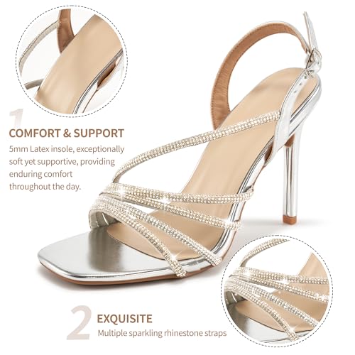 HARENCE Heels for Women Stilettos Sandals: Square Open Toe Strappy High Heeled Ankle Strap Rhinestone Dress Shoes for Wedding Prom Party Bridesmaid3