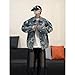 GMOYD Mens Floral Print Denim Jacket Couple Oversized Jean Coat Unisex Basic Jacket, Blue, Medium