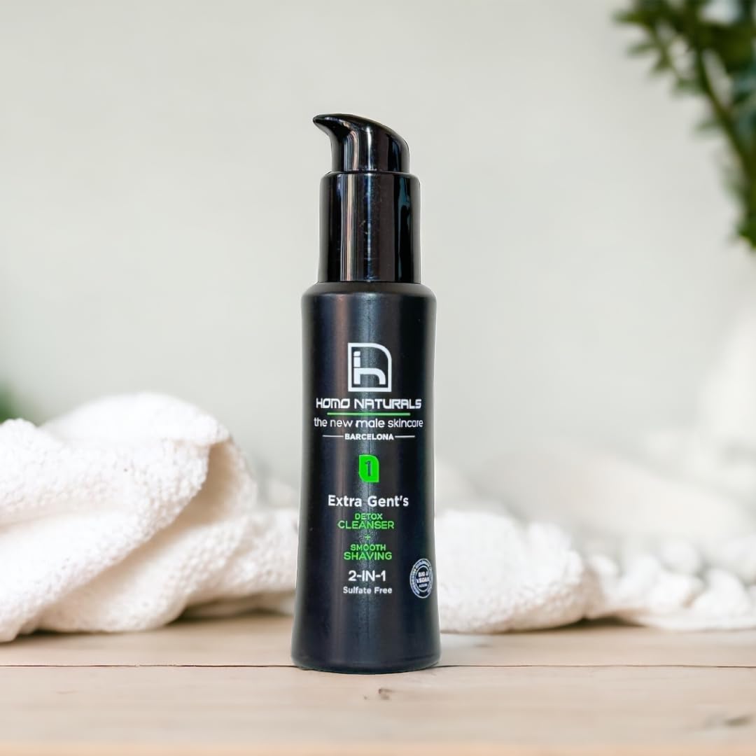 Homo Naturals Limpiador facial hombre Natural - 2en1 Limpieza facial + Crema para afeitar - Jabón cara hombre - Rutina diaria masculina con efecto Detox - 70ml