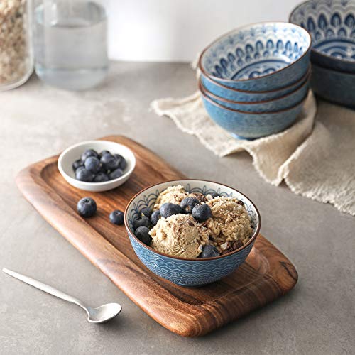 Zonesum Dessert Bowls, 10 Ounce Ceramic Small Bowls Set Of 6, Embossed Blue Snack Bowls, Porcelain Small Serving Bowls For Ice Cream, Oatmeal, Soup, Snack And Portion Control #TOP3