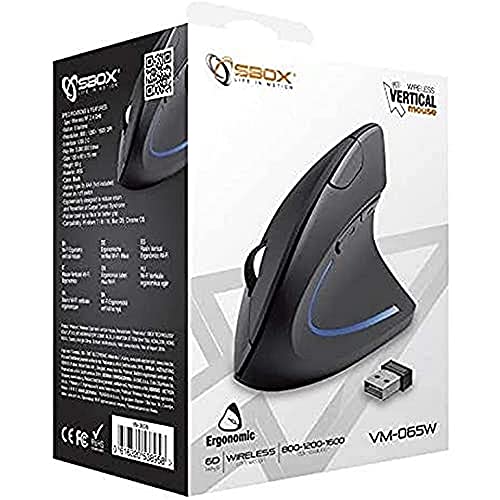 SBOX Mouse Verticale Ottico Ergonomico Wireless VM-065W Nero Nero