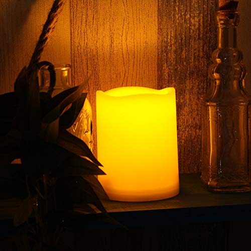 Image of CANDLE CHOICE Waterproof Outdoor Battery Operated Flameless Candles with Remote Timer Plastic Flickering Fake Electric LED Pillars for Lantern Garden Wedding Christmas Decorations 3x4 Inches 3 PCS