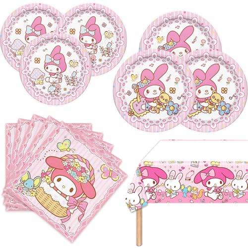 41pcs Melod Birthday Party Supplies include 20 plates 20 napkins Tablecloth for the Party Decoration (Green2)