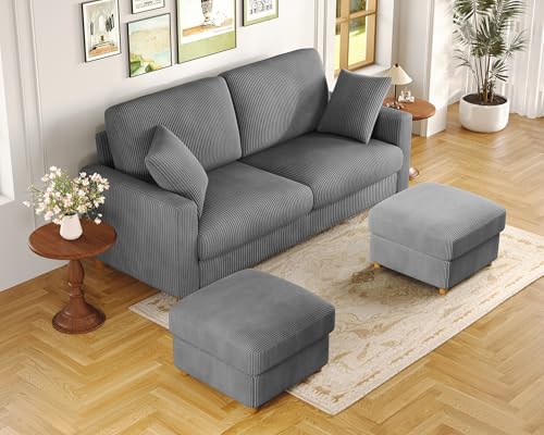 Image of Kidirect 70in U Shaped Couch, Modular Sofa No Tool Assembly, Comfy Sectional Couches for Living Room 21in Deeper Seats, Corduroy Sofas for Living Room with 2 Pillows, Loveseat Sofa Set, Grey Couch