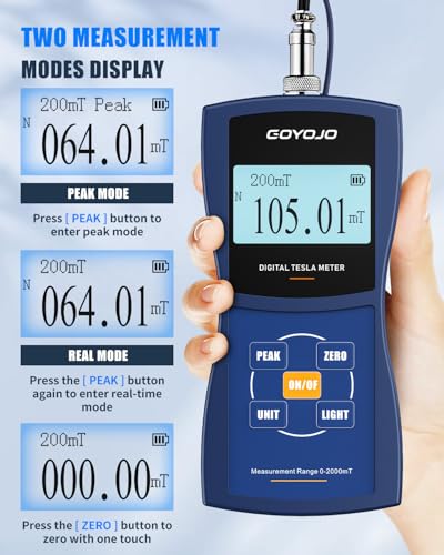 Image of Gauss Meter with High Precision Probe, Digital Magnetic Field Tester (2400mT /24000Gs), N /S Polarity Identification for Magnet, Motor & Speaker Testing, ±5% Accuracy