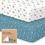 2-Pack Mini Crib Sheets Fitted - 38x26 Pack N Play Sheets for Pack and Play Mattress, Organic Cotton, Soft & Breathable Playard Bedding, Neutral Mini Toddler Bed Cover for Boys, Girls (Dragon Tale)