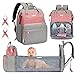 COSYLAND Mochila para Pañales Biberones Plegable con Cuna Portátil, Bolso Maternal Cambiador Mamá Multifuncional Impermeable Bolsa Gran Capacidad para Bebé con Correas de Cochecito de Viaje, Gris+Rosa