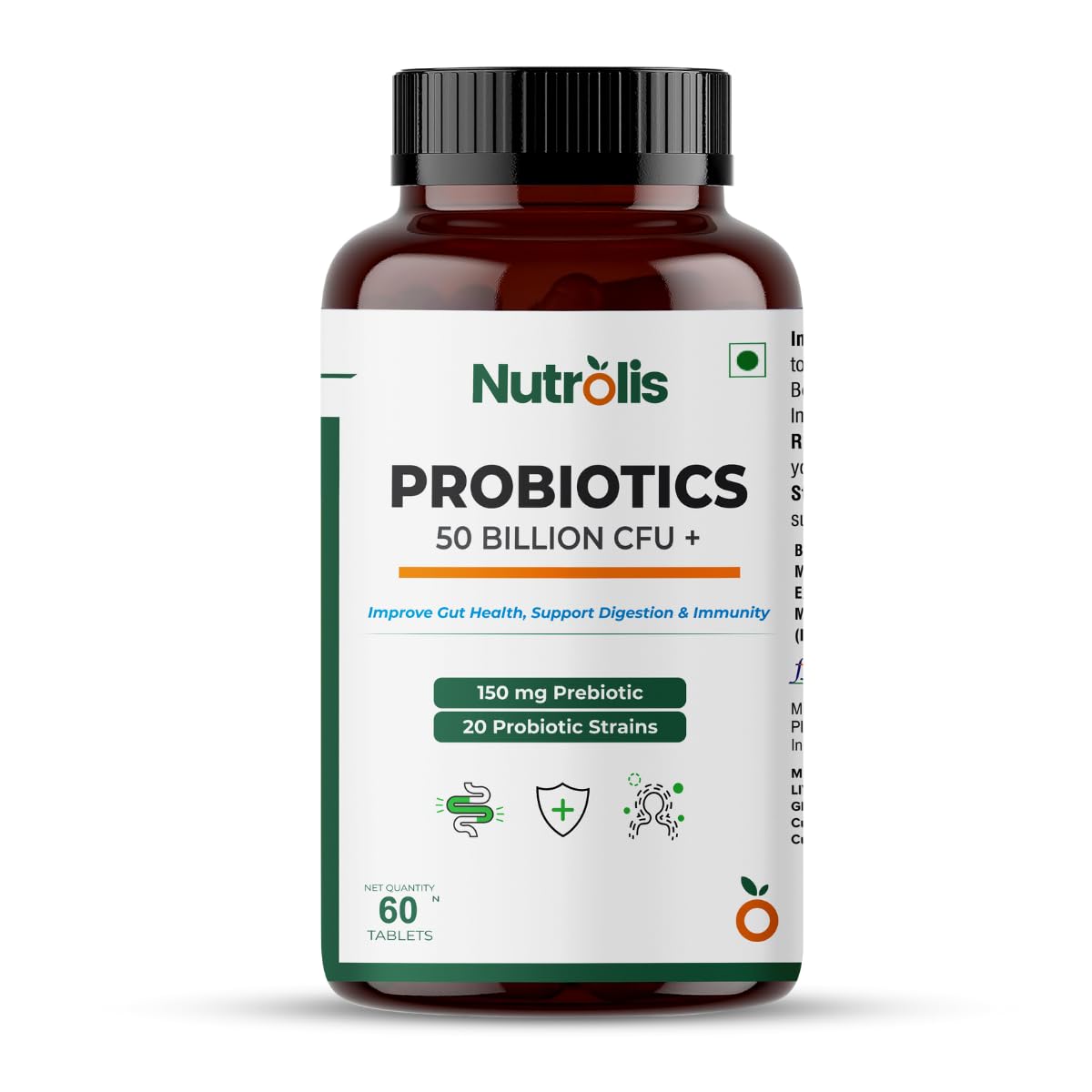 Prebiotic and Probiotic Supplement For Gut Health | 50 Billion CFU | 20 Probiotic Strains + 150mg Prebiotic | Supports Better Digestion, Immunity & Aids Bloating | For Men & Women | 60 Vegetarian Tablets