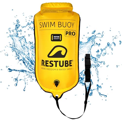 Restube Schwimmboje PRO - Aufblasbare Boje & Trockensack für mehr Sicherheit und Sichtbarkeit beim Freiwasserschwimmen - Leicht, gut sichtbar und perfekt für Triathlon, SUP, Kajak & Wildschwimmen