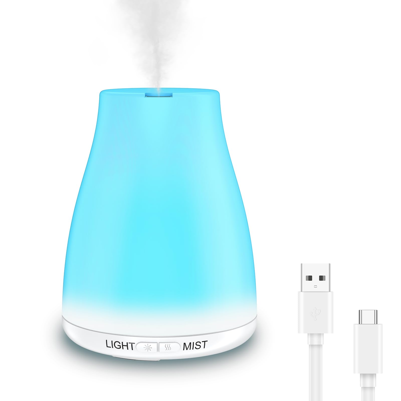 Criacr 100ml Essential Oil Diffuser, Mini USB Powered Aromatherapy Diffuser, 7 Changeable Colored Lights, Adjustable Mist Mode, Waterless Auto Shut-Off, Whisper-Quiet for Home, Bedroom, Spa, Office