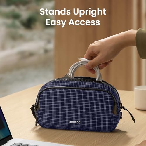 Image of tomtoc Electronic Organizer Travel Case Performance, Water Resistant Dual Compartment Cable Organization Storage Bag for Charger, Cord, Phone, Hard Drive, Power Bank, Accessories Travel Essentials