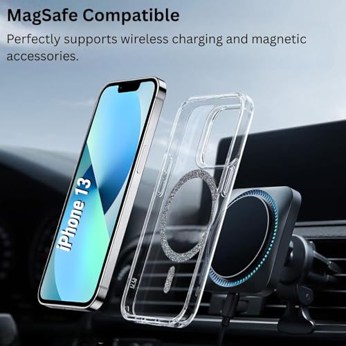 Image of AIBEX Back Cover Case Compatible with iPhone 13 | Glitter Ring Cute Shiny Colorful Bling Case (Compatible with Magsafe) | Transparent PC+TPU Glossy Shiny Cover for Girls & Women - Black