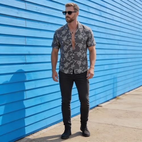 Image of Lymio Men Shirt || Men Embroidery Design Half Sleeve Cotton Shirt (Available Also Packs) (Embro-Flower)