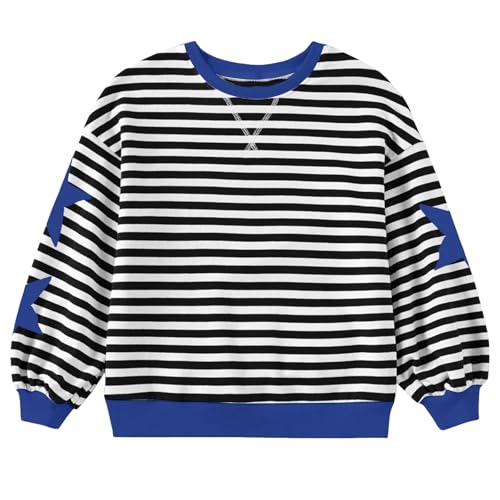 Sweatshirts for Teen Girls Trendy Preppy Back to School Striped Baggy Cute Casual Y2K Pullover Crewneck Long Sleeve Top2
