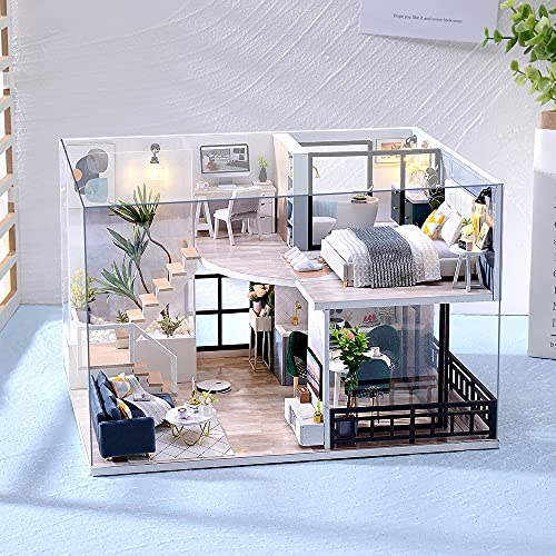 Image of TuKIIE DIY Miniature Dollhouse Kit with Furniture, 1:24 Scale Creative Room Mini Wooden Doll House Accessories Plus Dust Proof & Music Movement for Kids Teens Adults(Satisfied Time)