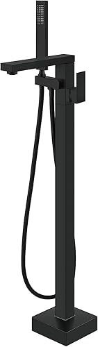 GCCSJ Grifo de bañera independiente negro mate Llenador de bañera Grifo de bañera de pie Grifo de bañera de una sola manija grifo de latón Grifo de