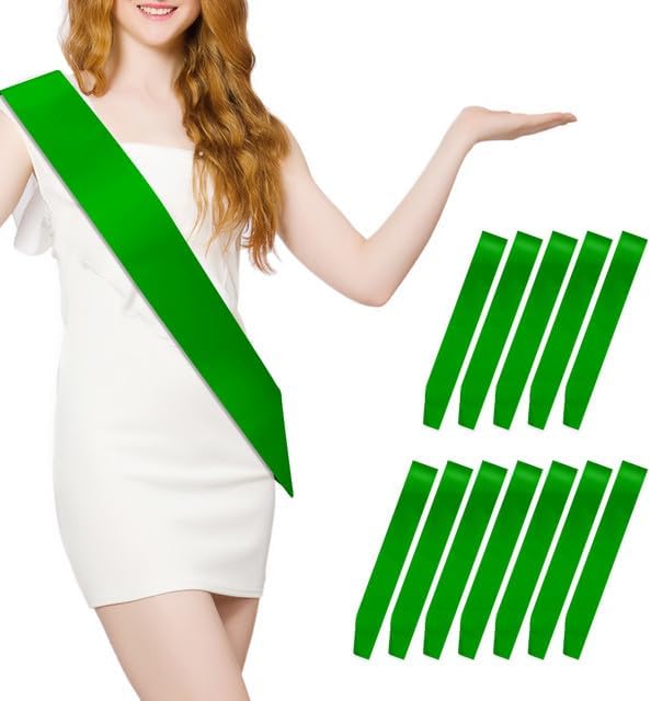 MDOZQ 12 Bandas de Satén en Blanco para Fiestas Verde Banda Lisa Banda para Concursos Banda de Satén Banda para Decorar Fajas para Cumpleaños, Boda,