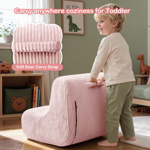 Image of DAICO Kids Bean Bag Chair Pink Ultra-Soft Toddler Bean Bag Sofa with Handle, Small Toddler Comfy Reading Lazy Lounger Foam Princess Chairs for Playroom or Bedroom - Birthday Gift for Boys and Girls