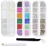 Wosyoodo 5200 Stück Strasssteine Nägel, Glitzersteine Nägel, Nagel Steine, Glitzer Steine, Rhinestones, Pearl, mit Wachsstift und Pinzette Kit, Für Nägel, DIY, Basteln, Kreationen