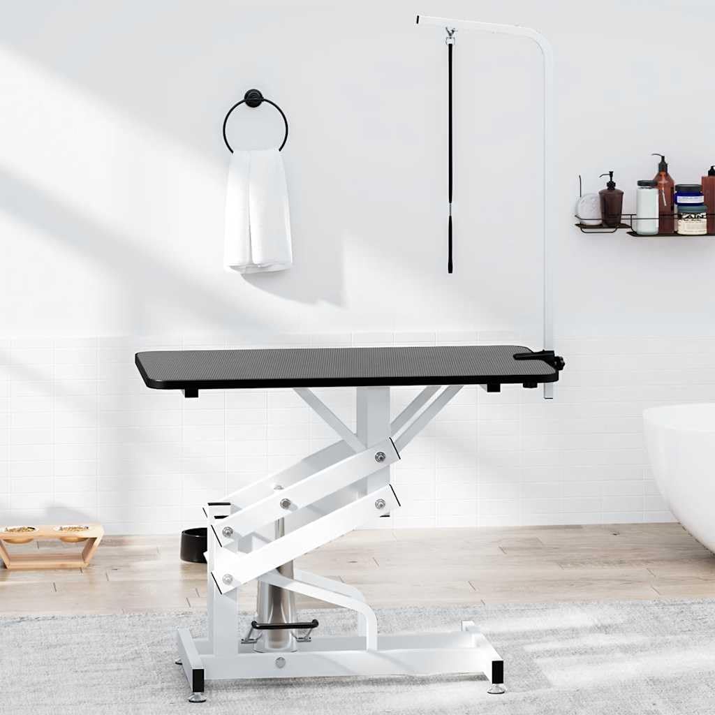 Mesa de recorte hidráulica para perros y gatos, plegable con superficie de goma antideslizante, horca ajustable, capacidad de carga de 60 kg, para el cuidado del pelo en casa y en el salón