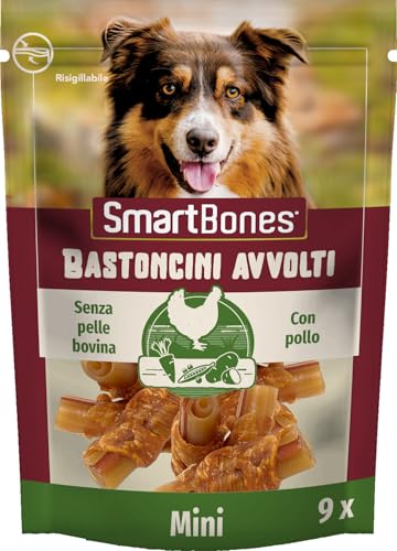 SmartBones Pollo Wrapped Sticks Mini - Snack per cani con pollo per cani di piccola taglia, bastoncini da masticare con consistenza morbida, senza pelle bovina, 9 pezzi