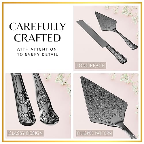 Orblue Wedding Cake Knife And Server Set - Premium, Beautifully Engraved Cutting Set - Elegant Keepsake For Newlyweds Black #TOP2