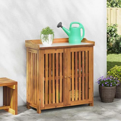 Mokuyary - Armario de jardín natural, 93 x 41,5 x 98 cm, madera de acacia maciza, armario de almacenamiento de jardín, descuento para herramientas para exterior interior, jardín, balcón o terraza -A