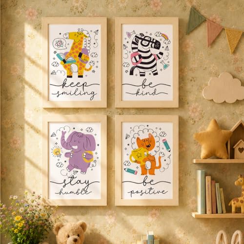 Image of PAINTINGMANTRA Animal Superheroes Colourful Nursery Wall Art Painting for Kids Room Decoration, Cartoon Painting For Home Decor Wall Hanging Decorative gifts, Set of 4, 9x13 Inch