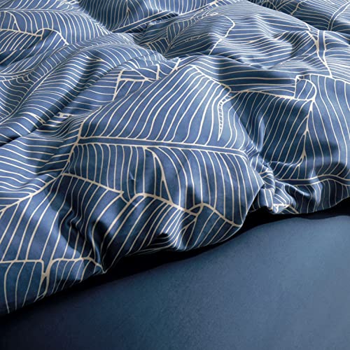Get Bed Ready Unique Mid-Century Modern Boho Chic Vintage Retro Mod Print Bedding Egyptian Cotton Duvet Cover Set Minimalist Chic Botanical Design Asian Zen Style Pattern (Queen, Dusky Blue) #TOP4