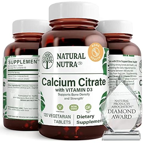 Natural Nutra Calcium Citrate with Vitamin D3, Supplement for Bone Strength, Promotes Muscle Movements, Boosts Heart Health, Strengthen Bone Density, 120 Tablets Cover