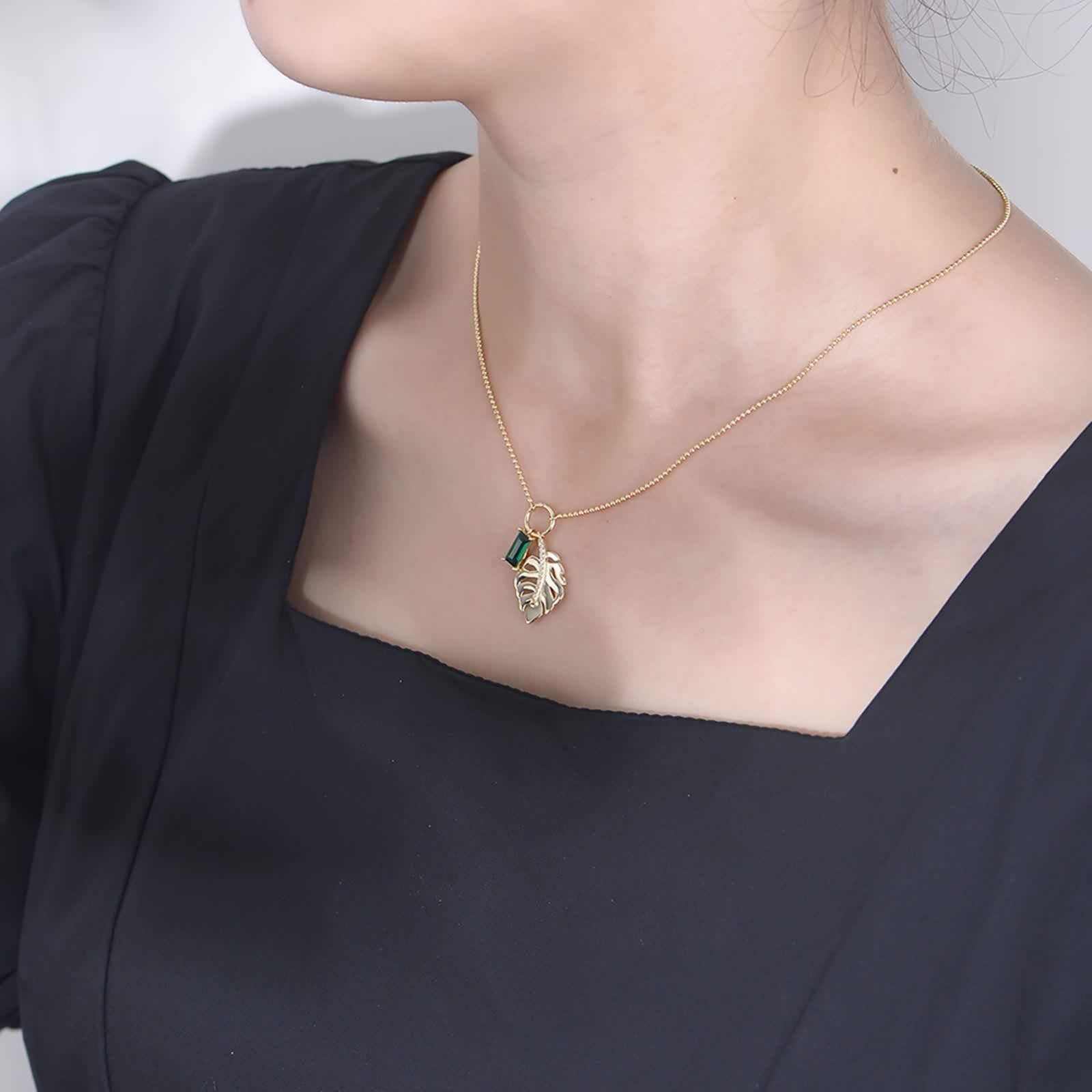 Collana Oro Vero Donna, Collana Lunga Moda Verde Smeraldo Creato In Laboratorio Catenina Oro Giallo 9K/14K/18K con Moissanite Partire 40+5cm