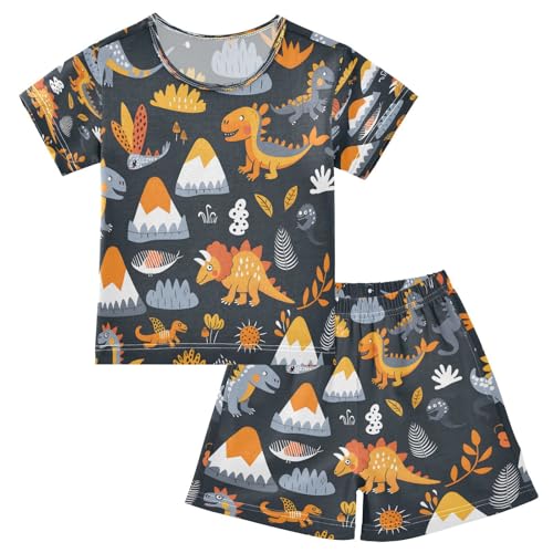 senya Short Sleeve Pajamas Sets Summer Cotton Sleepwear Cute Dinos Mountain
