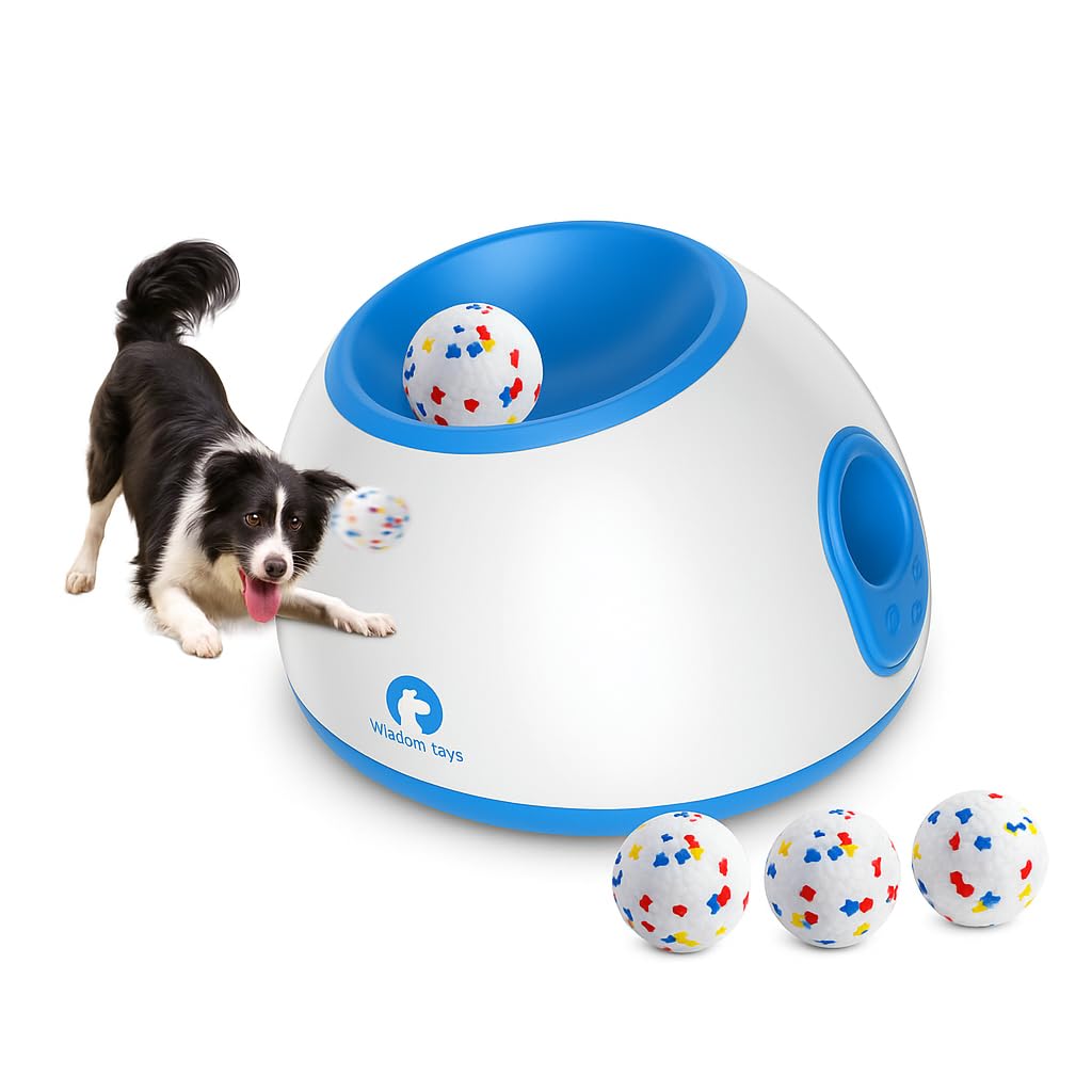Dispensador y lanzador automático de bolas para perros, juguete divertido y estimulante para perros, color azul