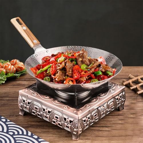 Wok de acero inoxidable con mango de madera 30 cm miniatura 7