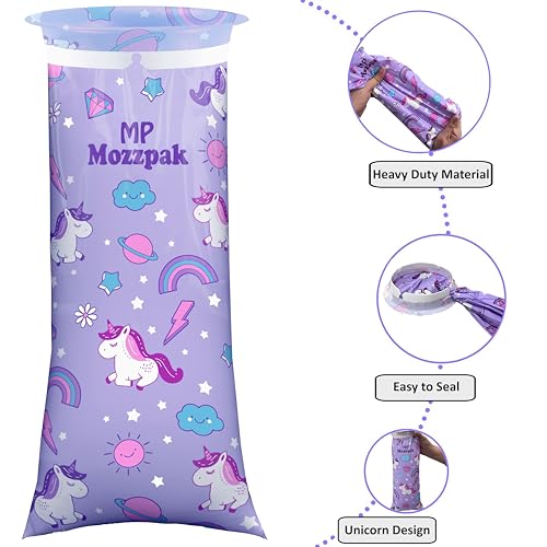 Image of MP MOZZPAK Vomit Bags Disposable 35 Pack - 1000ml Emesis Bags, Leak-Proof Barf Bag, Travel Friendly Puke & Nausea Bag for Motion Sickness, Medical Grade Throw up Relief for Car (35pk - Unicorn Style)