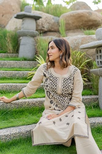 Image of MIRCHI FASHION Pure Cotton Lucknowi Chikankari Embroidered Kurta Set | Straight Fit Kurta Pant Outfit | Ethnic Office Wear & Daily Style 2 Piece Collection