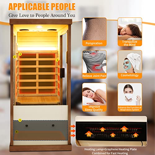 Far Infrared Sauna Home Sauna Spa Room Low-Emf Canadian Hemlock Wood 800W Indoor Saunas For Home With Backrest, Control Panel And Tempered Glass Door #TOP5