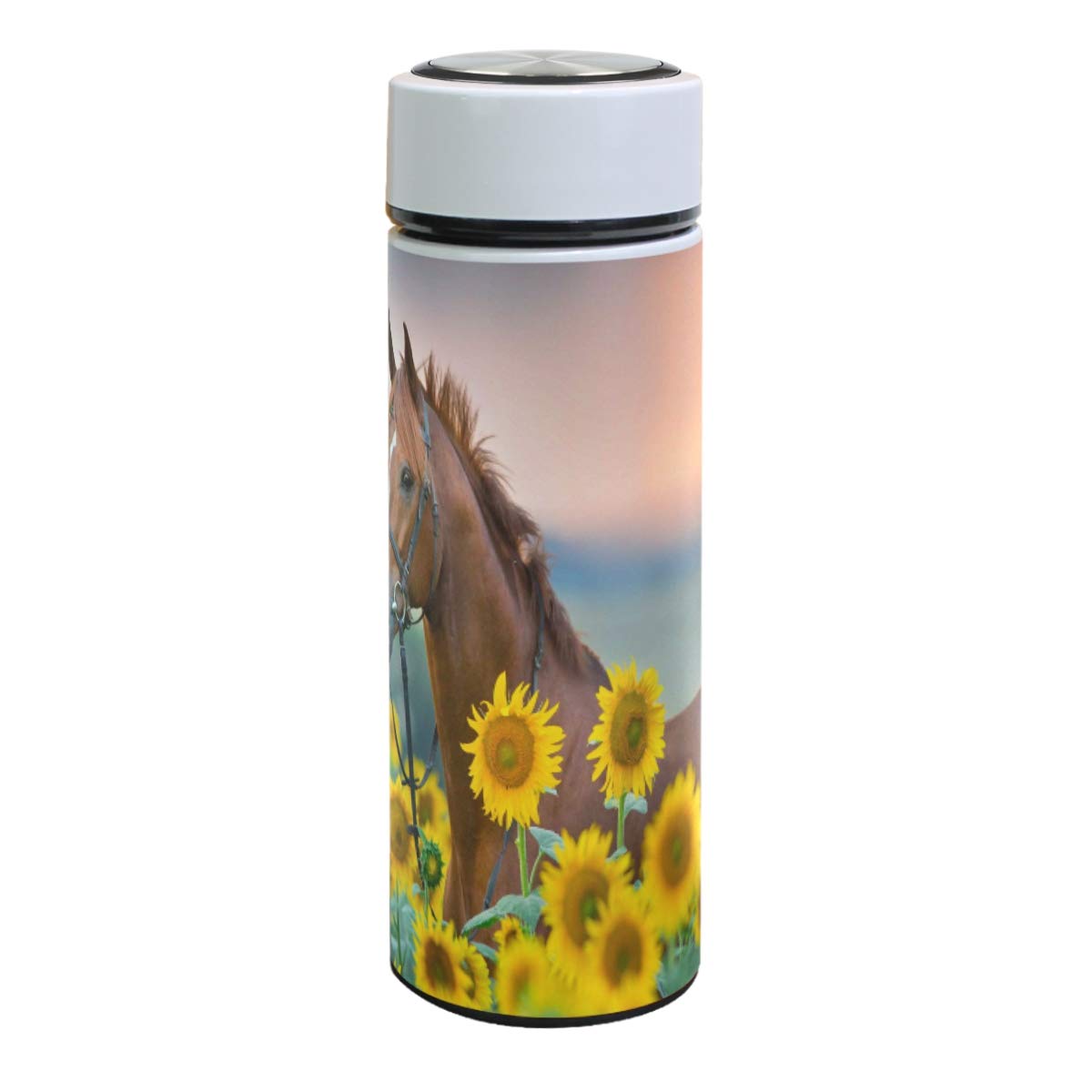 Borraccia termica con girasoli selvatici, in acciaio inox, con motivo geometrico a doppia parete, per sport, viaggi, escursioni, per bevande calde e fredde