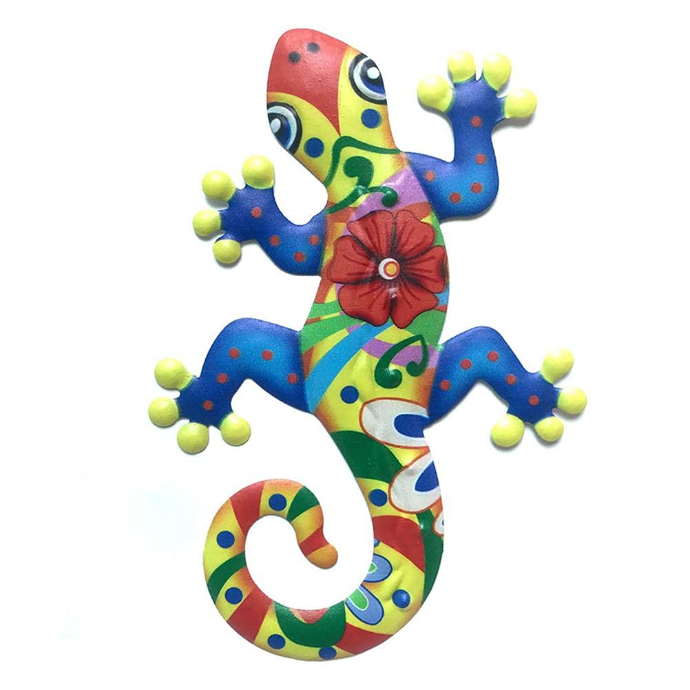 TOPINCN Metal Gecko Wall Decor, Lizard Outdoor Decor Artwork Outdoor Hanging Ornament Lizard Wall Sculptures Statues Office Garden Trees Fences Porches (blue)