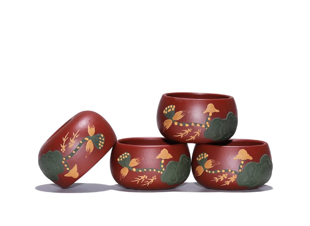 Chiński zestaw do herbaty Yixing Zisha, ceramiczny zestaw do herbaty, fioletowy dzbanek do herbaty z reliefem przedstawiającym rybę lotosu, 4 filiżanki i pudełko dla miłośników herbaty, taty, dziadk