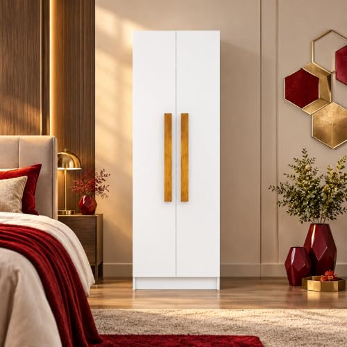 Image of Bniture Wooden Almirah for Clothes, Door for Bedroom, 2 Door Wardrobe with 4 Shelves Huge Storage Space (46D x 60W x 182H CM) | 3 Year Warranty (Frosty White)