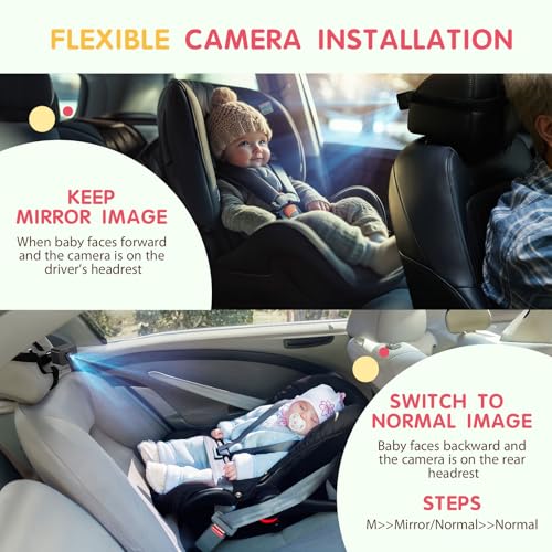 Image of S100P Baby Car Camera with Ultra Night Vision, 5'' HD 1080P IPS Baby Car Monitor with 3X Zoom, Backseat /Carseat /Rear Seat Camera USB, Easy No-Damage Install, Safety for Infants and Pets (5 inch Green)