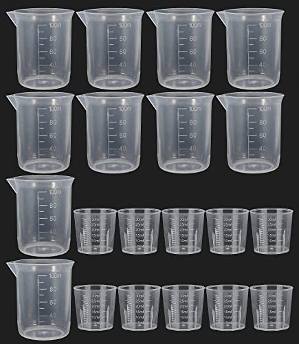 Misurini Graduati, 20 Pcs Trasparente Bicchiere Dosatore Cucina Caraffa Misurazione Plastica, per Cottura di Resina Epossidica, Pigmento, Farmaci